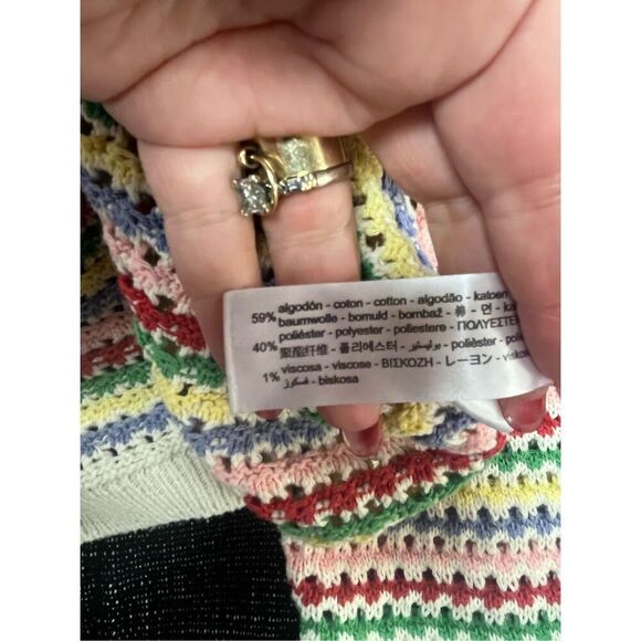 Zara Lapel Collar Rainbow Stripe Short Sleeve Cardigan Sweater Sz M EUC - Picture 7 of 7